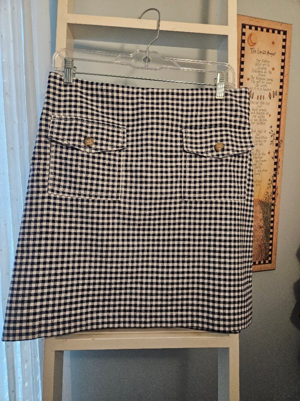 Loft - Navy & White Gingham Checked Skirt